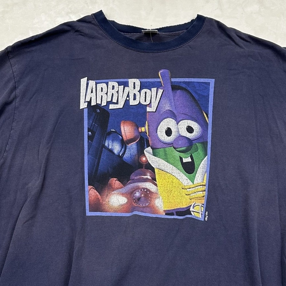 Delta LarryBoy VeggieTales T-Shirt Mens XXL Navy Blue Vintage Distressed Graphic